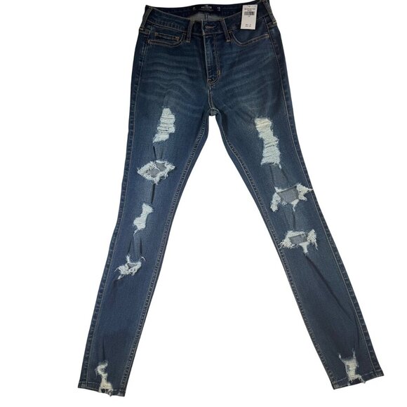 Hollister Women's High Rise Distressed Skinny Jeans Size: 3R  W26 / L28 DarkWash - Picture 1 of 6